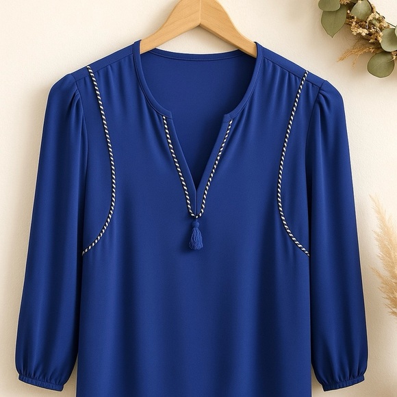 J. Crew Royal Blue Tassel Trim top ❤️ - Picture 1 of 8